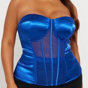 Sleek Blue Satin Corset Top